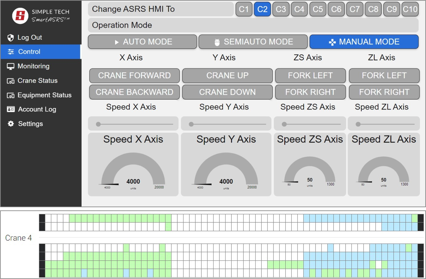 Smart ASRS HMI control screen